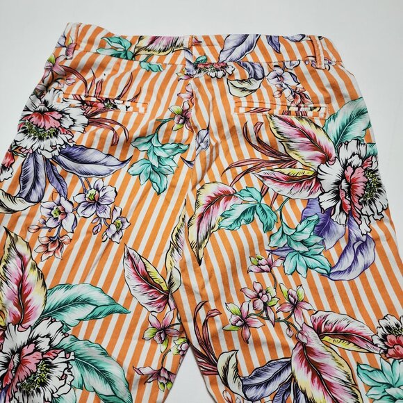 Zerres Orange Stripe Colorful Floral Print High Rise Capri Pants - Picture 3 of 8